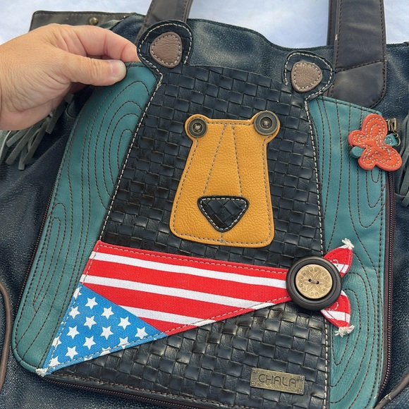 Chala Navy Blue Patriotic Brown Bear Tote Bag - Picture 4 of 11